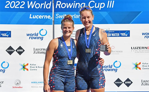 Two female rowers at the 2022 World Rowing Cup III